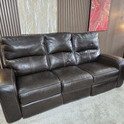 Brown Ridgewin Top Grain Leather Power Reclining 3 Person Sofa