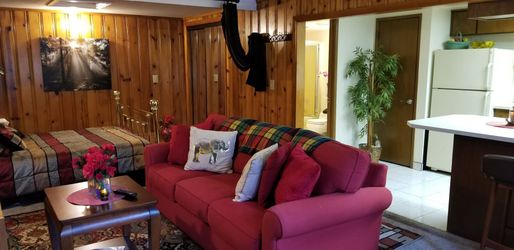 Red Rolled Arm Sleeper Sofa / Couch