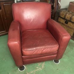 Ashley Red Leather Chair , very Comfortable, Good Condition 