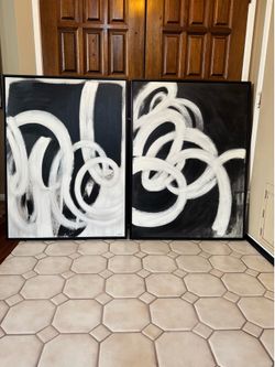 CB2 Large Abstract Canvas Wall Art – Set of 2