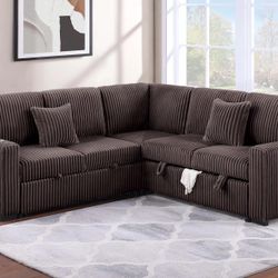 2 Colors To choose. FUR LIKE CORDUROY SECTIONAL WITH PULLOUT  