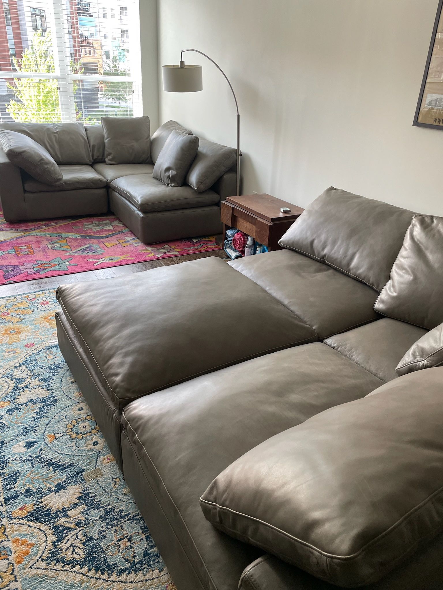  RH Cloud Modular Leather Sectional (4-Piece) – Cavallo Leather, Pewter Gray