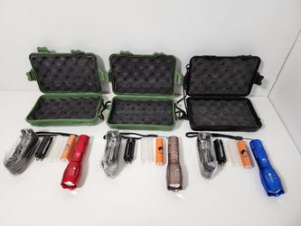 3pcs U`King Portable Zoom Flashlight T6 Tactical Torch + 18650 Rechargeable Battery ( Blue, Brown & Red )