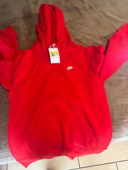 Small Nike Club Hoodie Men's University Red Embroidered Brushed Fleece Pullover