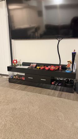 Black TV Stand with Drawers and Open Shelves
