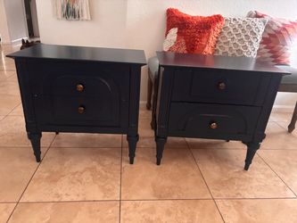 Vintage navy blue all wood nightstands from Twigs and Twine