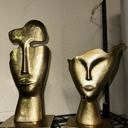 Gold Face Statues Abstract Decor Set 