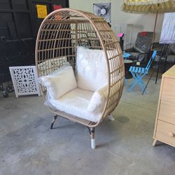 Wicker Egg Chair, Oversized Indoor Outdoor Patio Lounger Steel Frame, ,440lib Capacity
