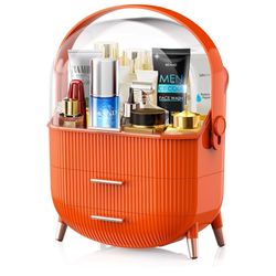 Egg Shape makeup organizer for vanity,portable cosmetics storage box,preppy skincare organizer for college dorm (Orange)
