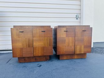 Lane Brutalist Mid Century Walnut Nightstands 