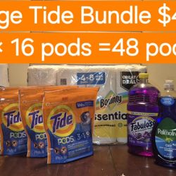 NEW! Large Tide Bundle $40. Includes Charmin, Bounty, 3 -16ct Tide Pods, Large Fabulous, Lysol, Downy Air, Airwick, 2 Colgate Toothpaste  