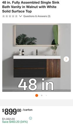48 in. Fully Assembled Single Sink Bath Vanity in Walnut with White Solid Surface Top