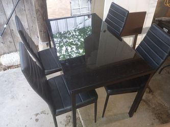 Dinette set metal and glass top table