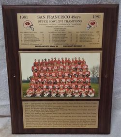 Vintage 1981 San Francisco 49ers Super Bowl XVI Champions Team Photo Plaque