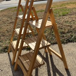 Set of natural wood 3-tier folding ladder shelves/Plant stand/Bathroom shelves