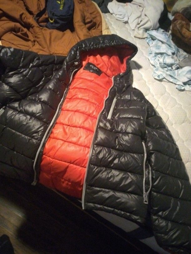 Black And Red Guess Puffer Jacket