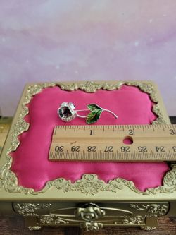 Vintage Avon Silvertone Flower Pin Purple Rhinestone Green Enamel Leaves 1.5" f8