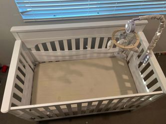 White Wooden Baby Crib + Sealy Mattress