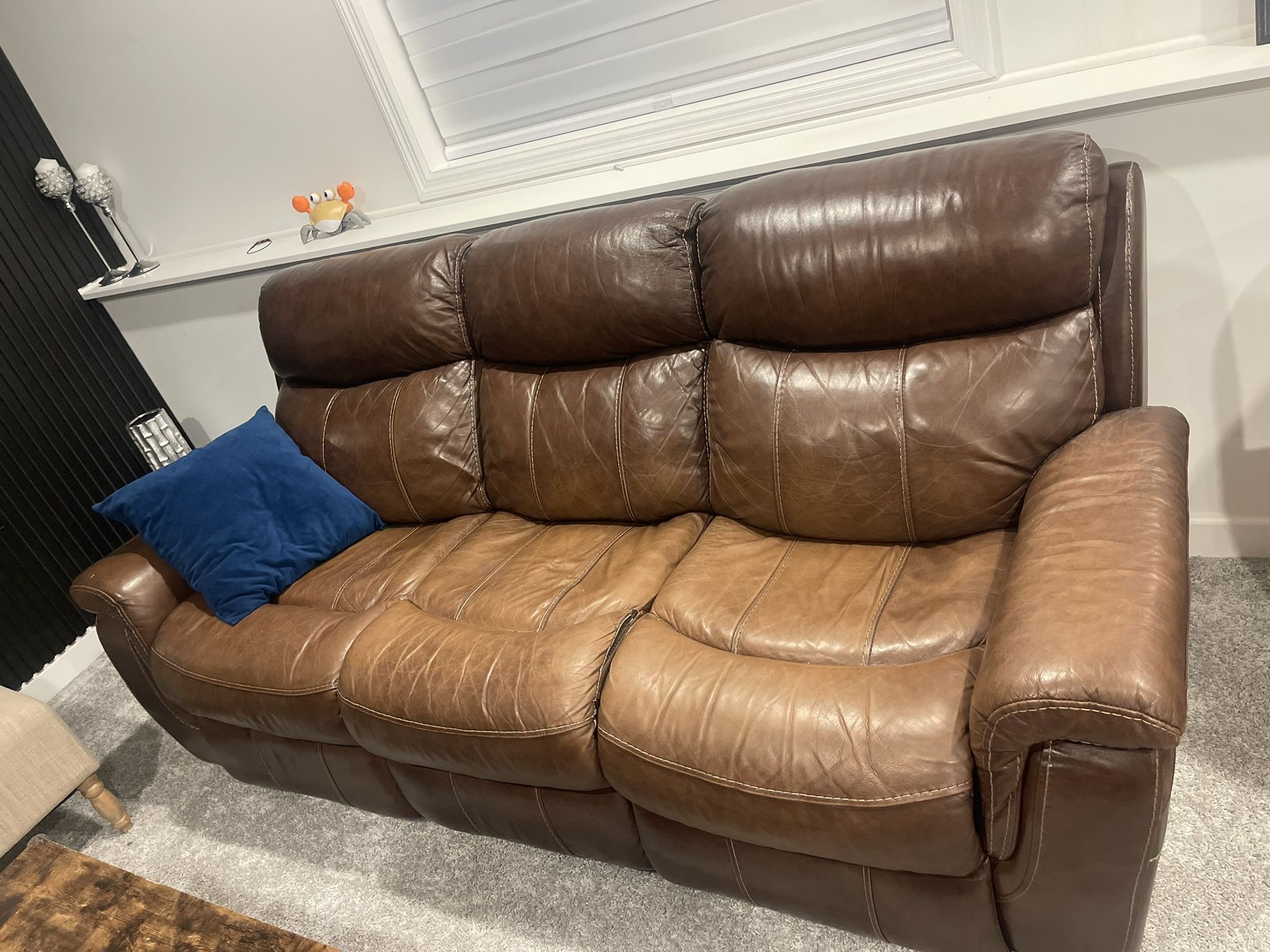 Three piece dual power reclining sofa, Brown Three seater