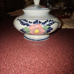 Vintage Ceramic Lion Head Floral Lidded Jar