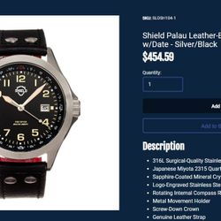 Shield Palau Leather-Band Men's Diver Watch w/Date - Silver/Black