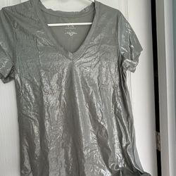 Armani exchange women’s large metallic silver tee shirt, BNWT
