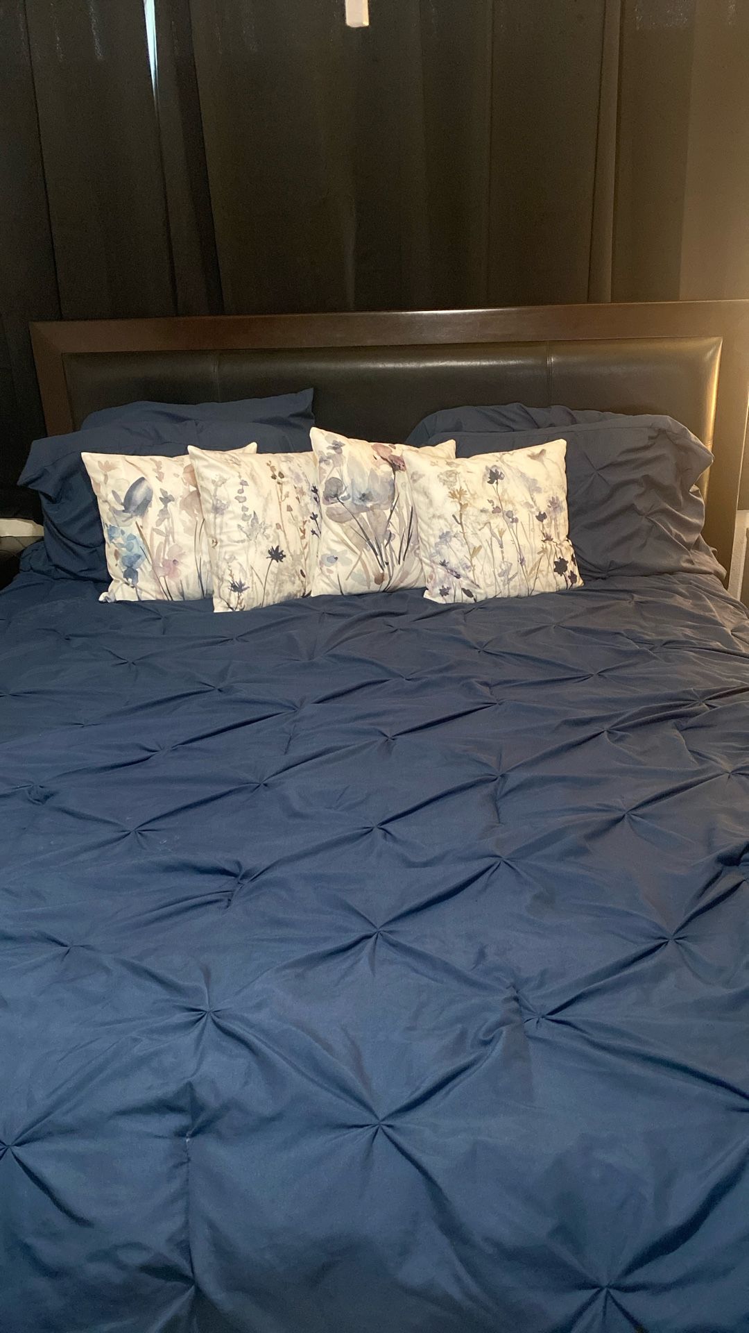 Cal King Bedframe/mattress with two end tables 