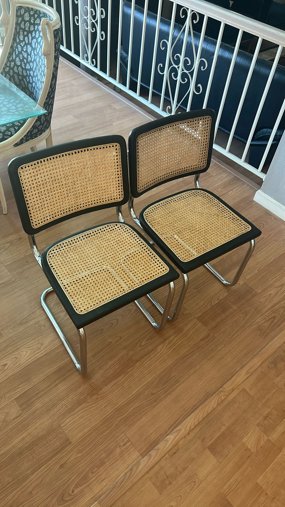 Set of 4 Cesca-Style Dining Chairs - Rattan Seat & Chrome Frame, Mid-Century Style