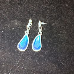 Turquoise Stone w Silver Pierced Earrings