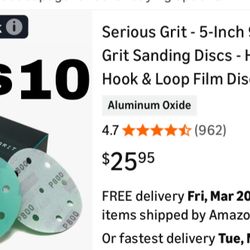 Serious Grit 5 Inch - 9- Hole 800 Grit Sanding Discs 