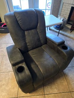 Gray Recliner Chair with Cup Holders