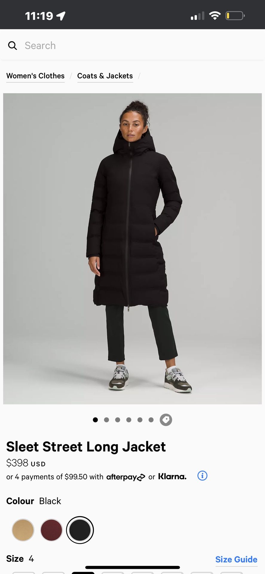 Lululemon Sleet Street Long Jacket Size 6