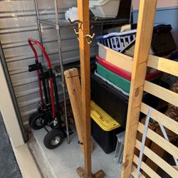 Antique Maple Coat Stand Rack Tree with 4 Metal Hooks 