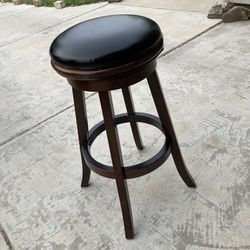 Black Leather and Brown Wooden Single Barstool
