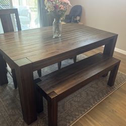 Solid Wood Dining Table With Chairs And Bench