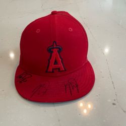Angels Hat, hand signed by Mike Trout twice, and Brett Phillips