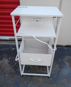 White Nightstand with Built-In Power Strip and Drawer