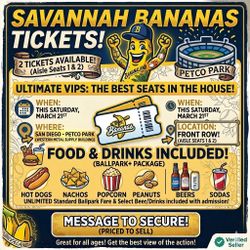 🔥 ULTIMATE SAVANNAH BANANAS VIP EXPERIENCE - FRONT ROW & INCLUDED FOOD! (This Sat 3/21) 🔥