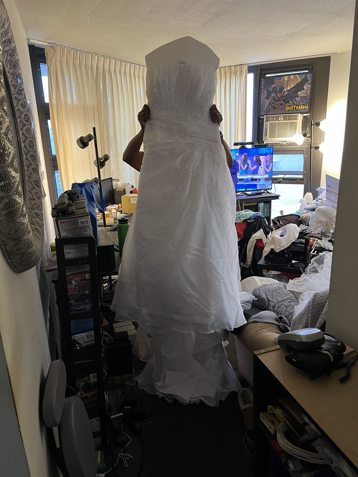 Strapless wedding dress. 