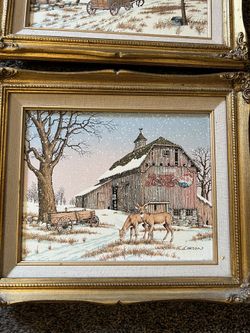 Two Vintage Collectible C.Carson Coke Cola Canvas Pictures