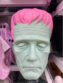 Pastel Pink & Mint Ceramic Frankenstein Head Figure NEW