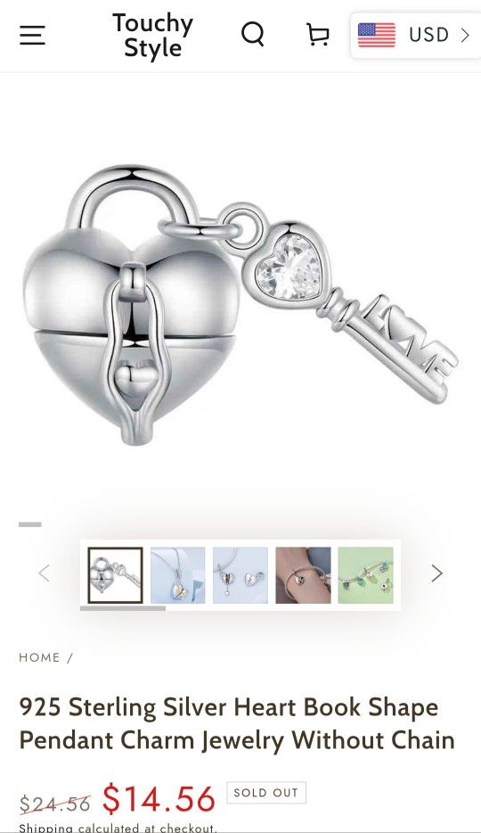 925 Sterling Silver Heart Book Shape Pendant