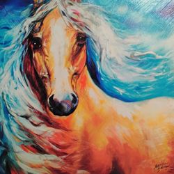 Starbright Palomino Painting On Canvas 15x15  By Marsha Baldwin
