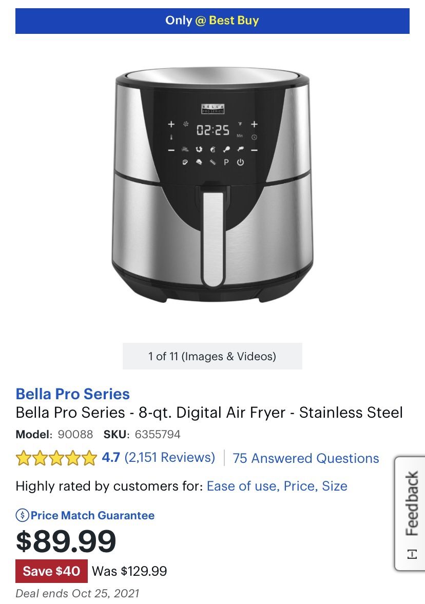 Bella Pro-Series 8qt. Digital Air Fryer