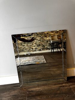 Large Frameless Beveled Wall Mirror