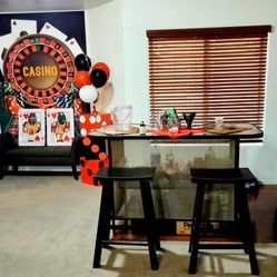 Indoor / Outdoor Bar Table + Stools & Liquor Cabinet