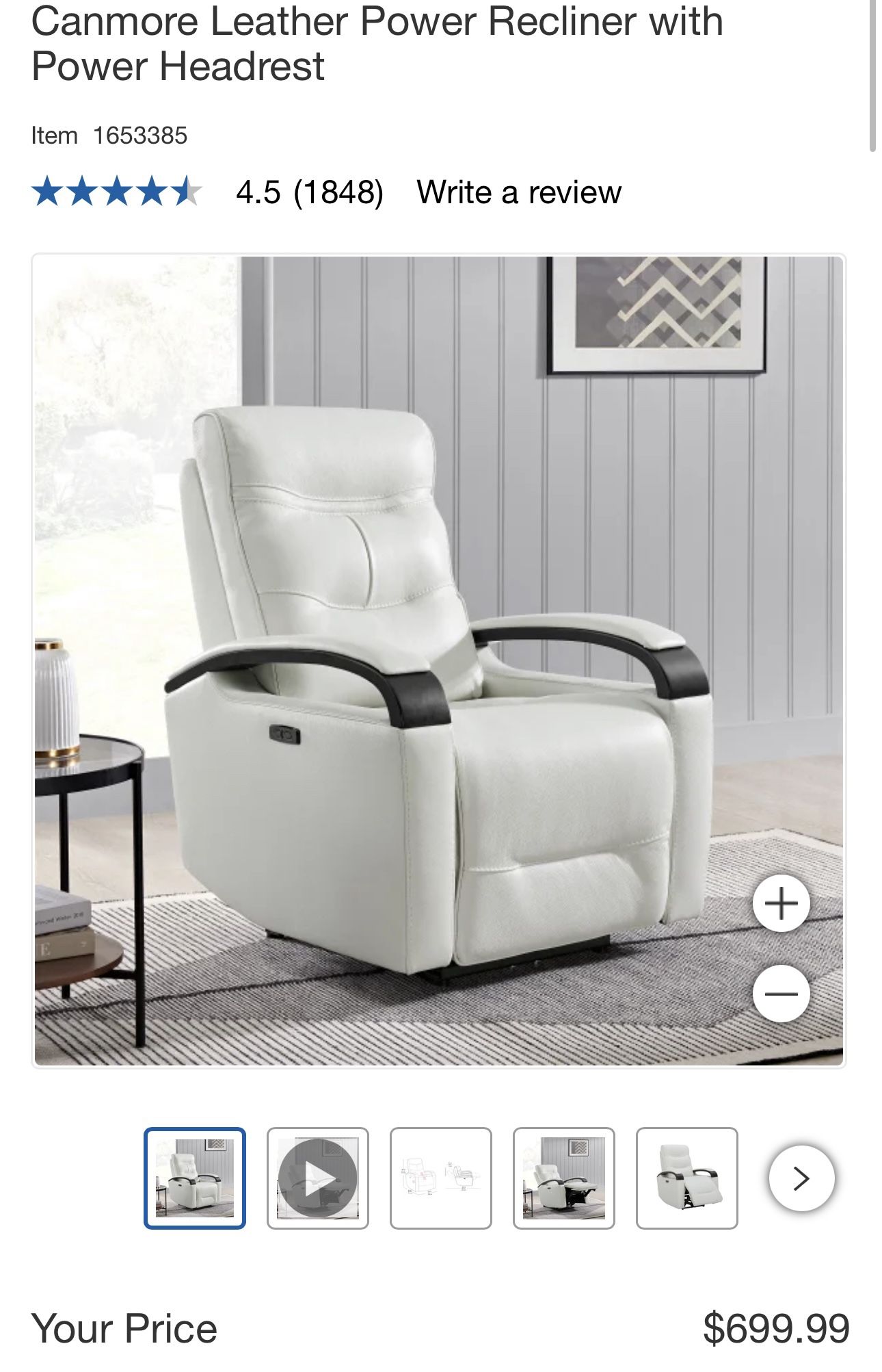 Canmore Leather Power Recliner with Power Headrest
