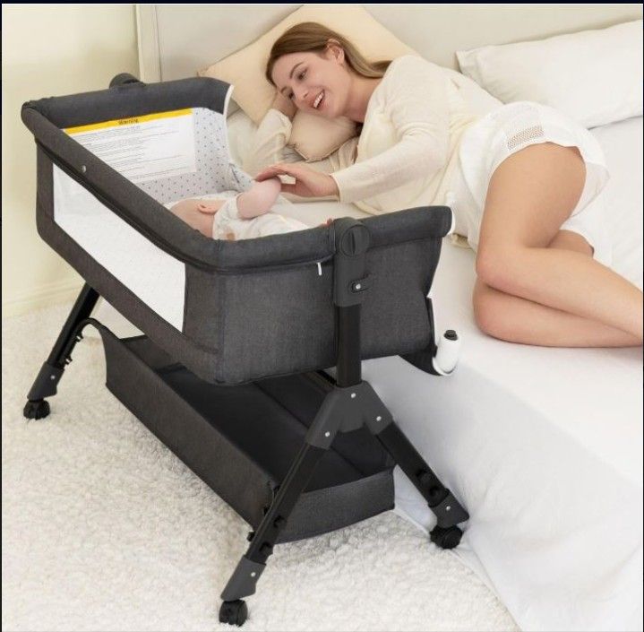Baby Bassinet, Bedside Bassinet for Baby, 3 in 1 Bassinet Bedside Sleeper (Dark Grey)