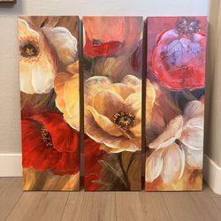 36x36 Three Piece canvas Art Multicolor Red/Yellow/Brown/Beige Floral Art