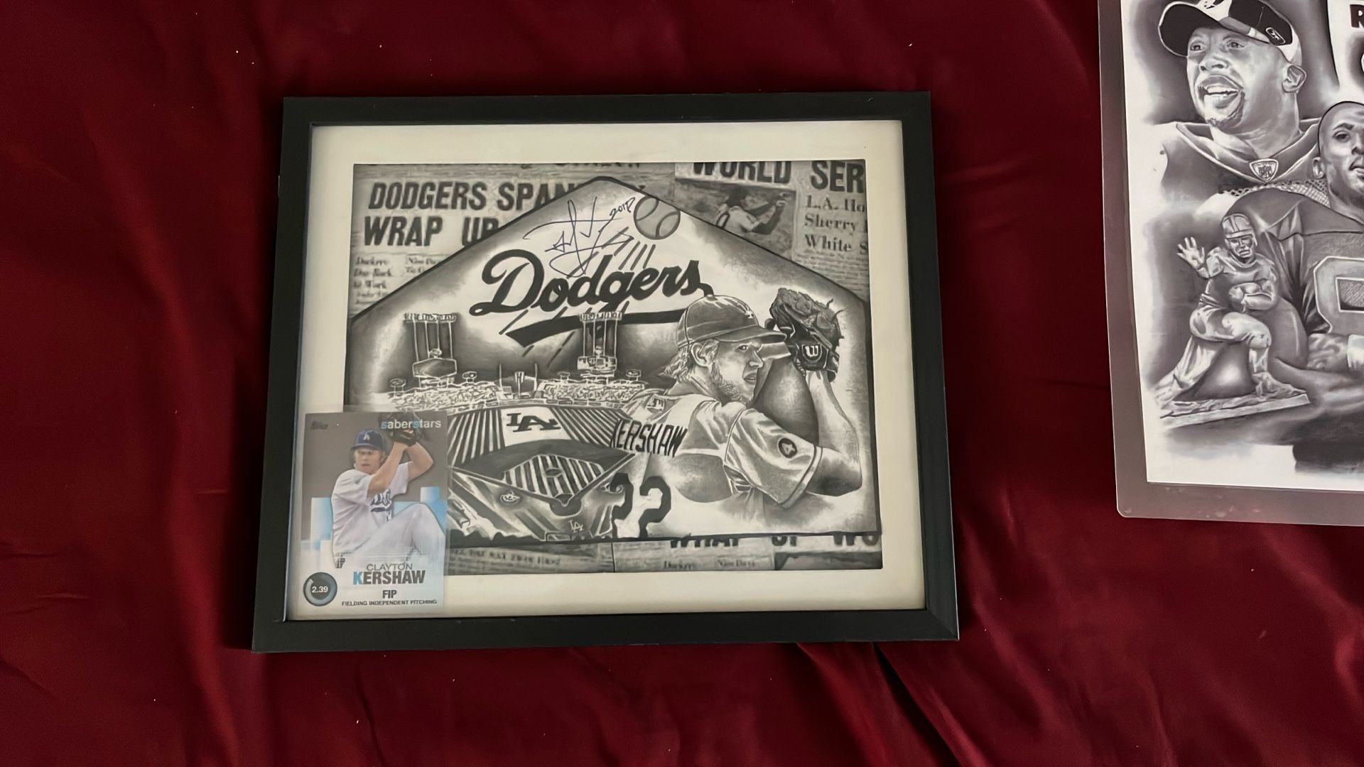 Clayton Kershaw Drawing In Frame With Card